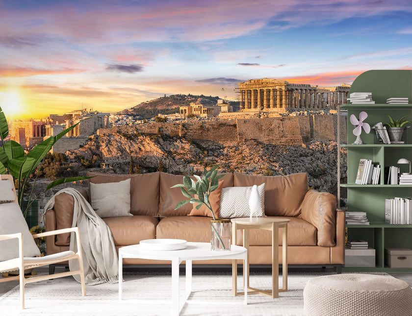 GM0130 Grace & Gardenia Parthenon Premium Peel and Stick Mural 13ft. wide x 10ft. height, Blue Yellow Green Cream