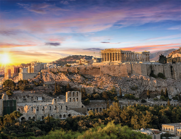 GM0130 Grace & Gardenia Parthenon Premium Peel and Stick Mural 13ft. wide x 10ft. height, Blue Yellow Green Cream