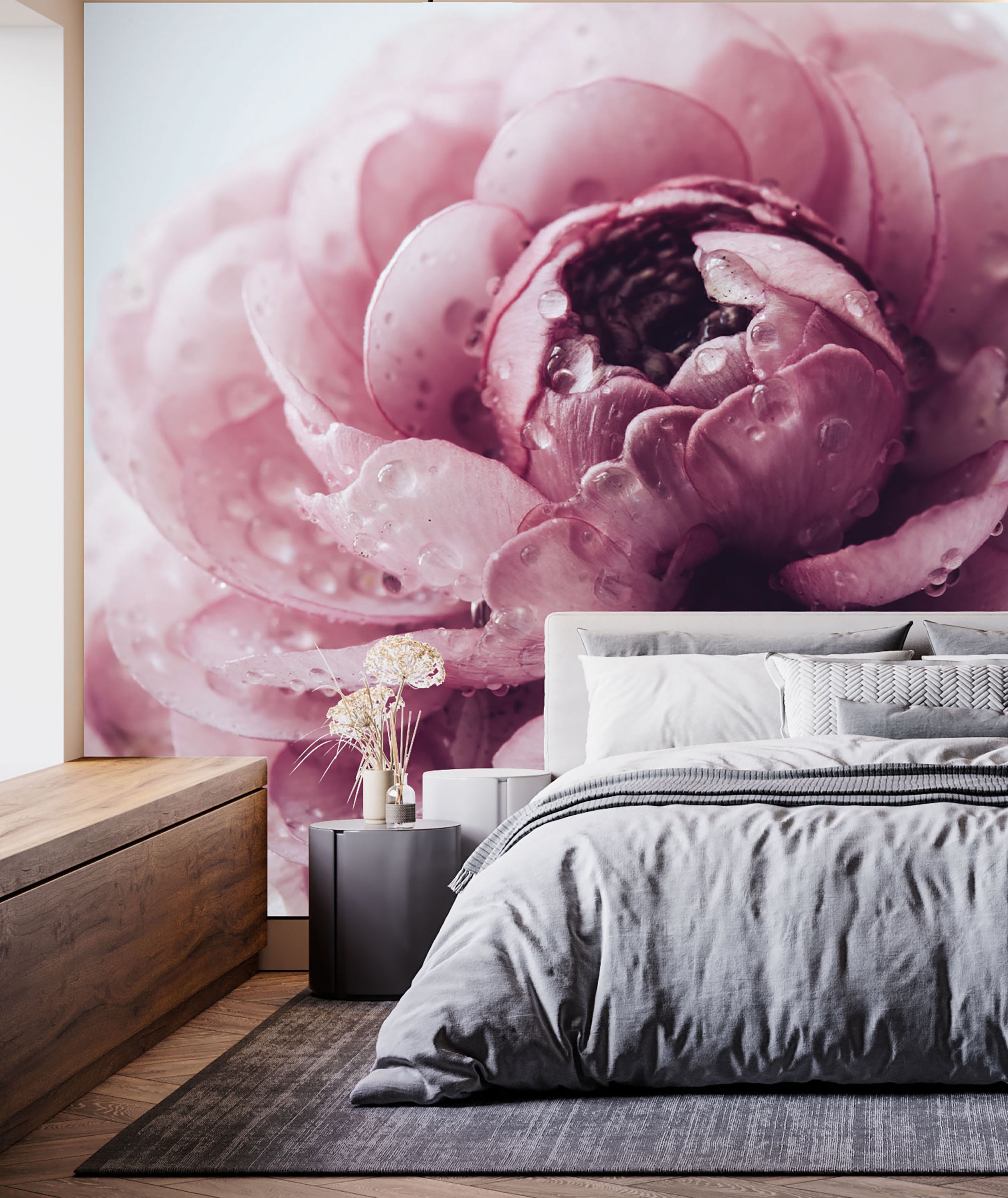 GM0170U Grace & Gardenia Pink Buttercup Unpasted Premium Matte Paper Mural 13ft. wide x 10ft. height, Pink White