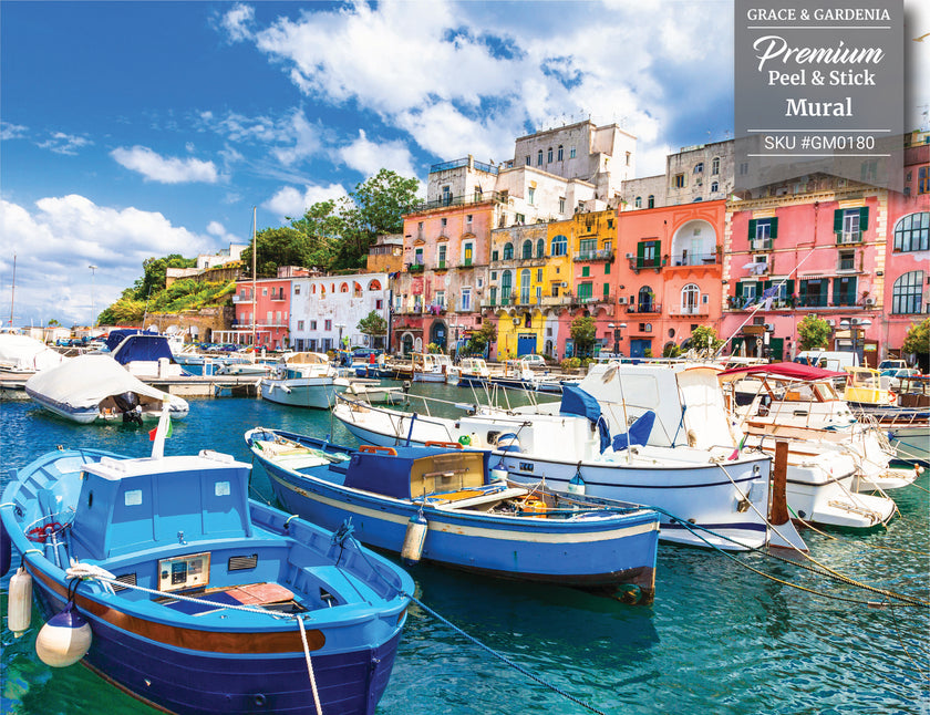 GM0180 Grace & Gardenia Venice Canal Premium Peel and Stick Mural 13ft. wide x 10ft. height, Blue Pink White