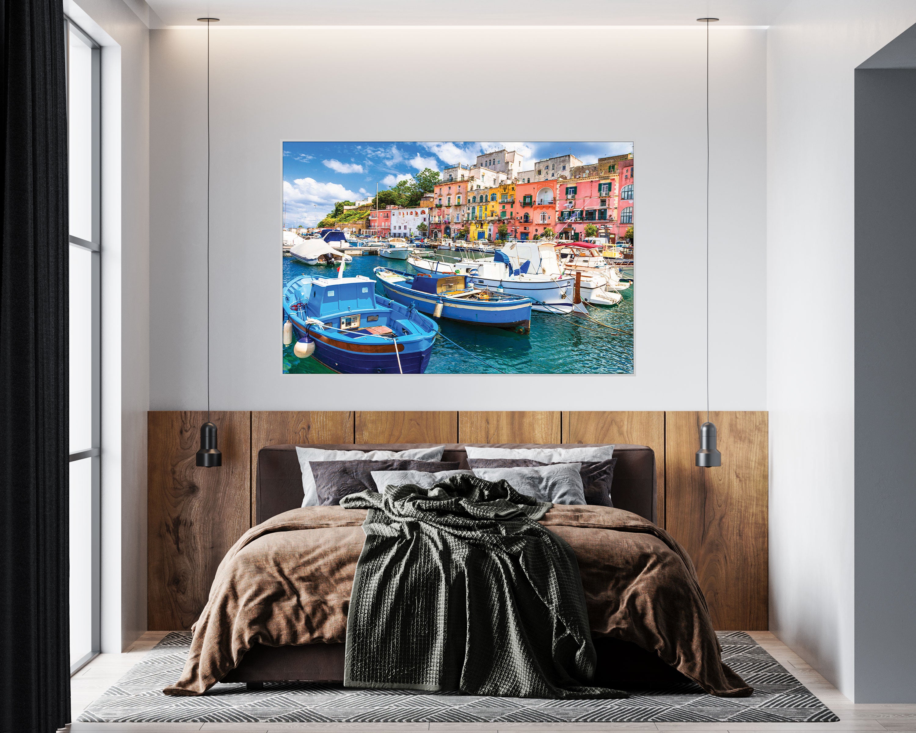 GM018F Grace & Gardenia Venice Canal Premium Peel and Stick Mural 69 inch wide x 46 inch height Blue Pink White