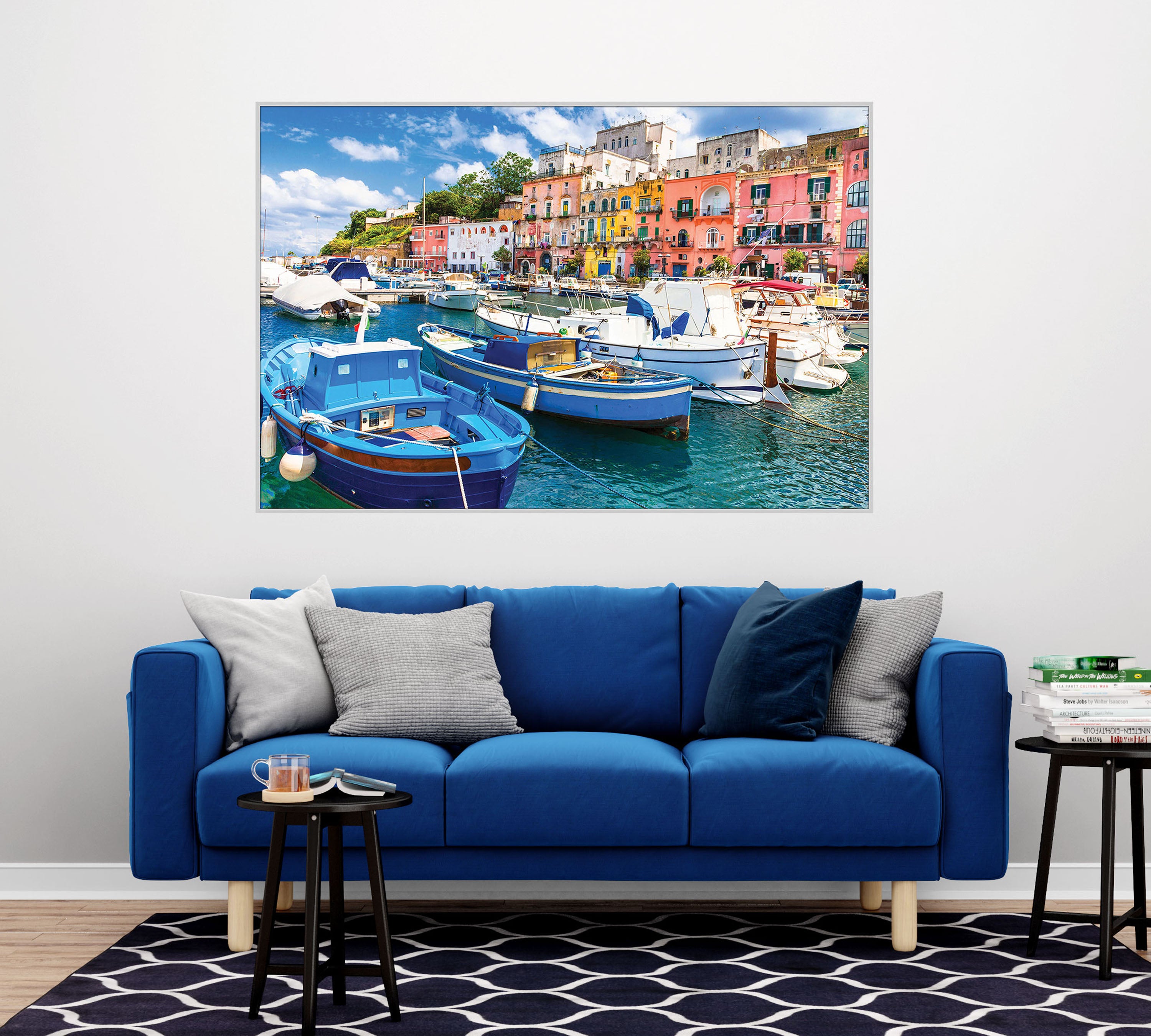 GM018F Grace & Gardenia Venice Canal Premium Peel and Stick Mural 69 inch wide x 46 inch height Blue Pink White