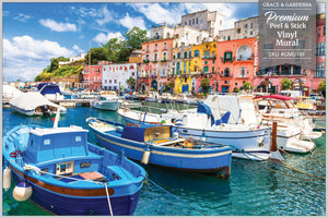 GM018F Grace & Gardenia Venice Canal Premium Peel and Stick Mural 69 inch wide x 46 inch height Blue Pink White