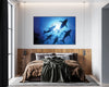 GM019F Grace & Gardenia Whales with Diver Premium Peel and Stick Mural 69 inch wide x 46 inch height Blue Black