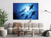 GM019F Grace & Gardenia Whales with Diver Premium Peel and Stick Mural 69 inch wide x 46 inch height Blue Black