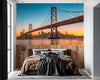 GM0200 Grace & Gardenia Bay Bridge at Sunset Premium Peel and Stick Mural 156in wide x 112in height, Orange Yellow Blue