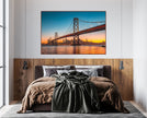 GM020F Grace & Gardenia Bay Bridge at Sunset Premium Peel and Stick Mural 69 inch wide x 46 inch height Blue Orange Yellow