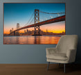 GM020F Grace & Gardenia Bay Bridge at Sunset Premium Peel and Stick Mural 69 inch wide x 46 inch height Blue Orange Yellow