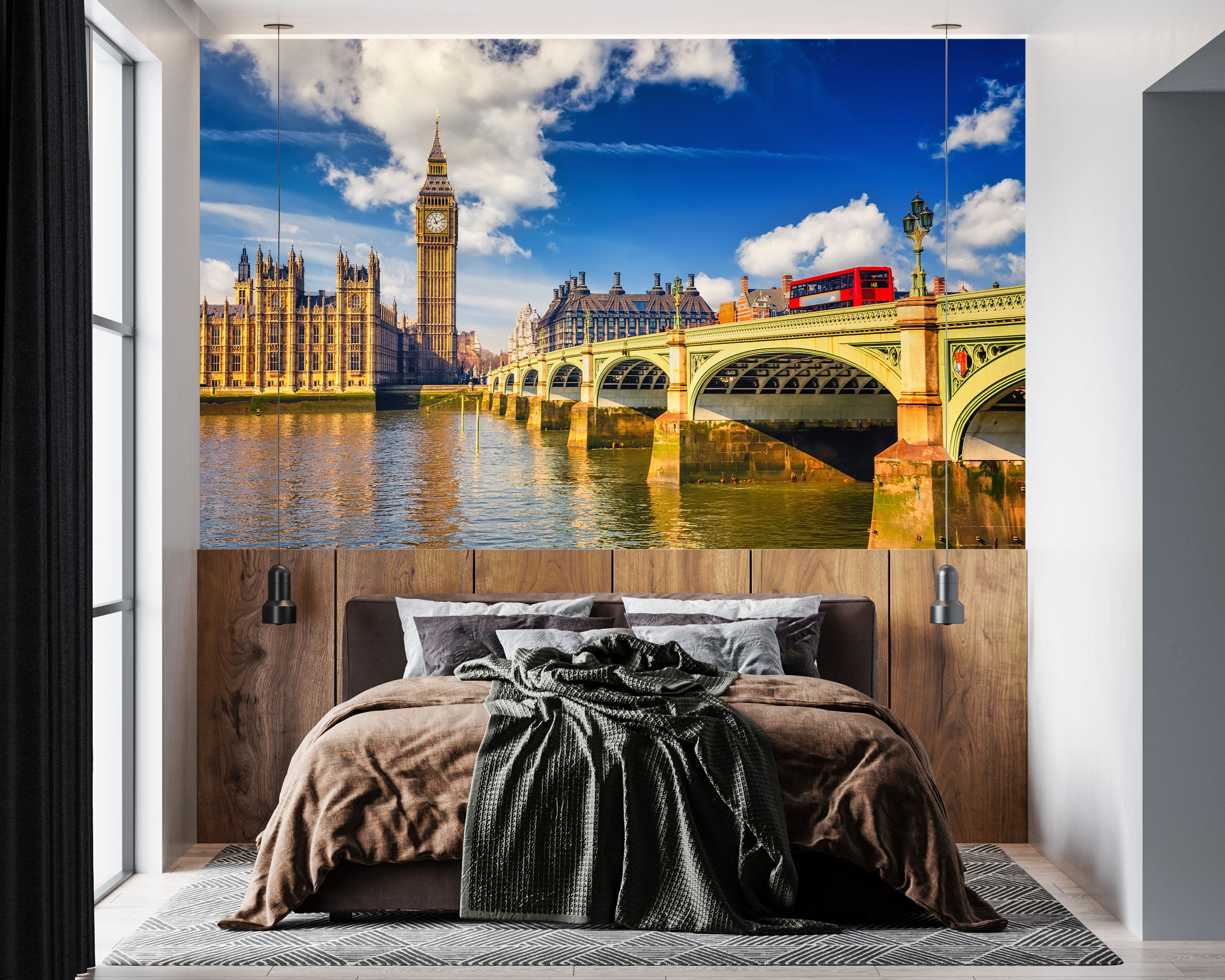 GM0210 Grace & Gardenia Big Ben and Parliament Premium Peel and Stick Mural 156in wide x 112in height, Blue Yellow Beige