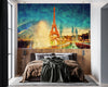 GM0220 Grace & Gardenia Eiffel Tower and Fountains Premium Peel and Stick Mural 156in wide x 112in height, Blue Orange Green Yellow