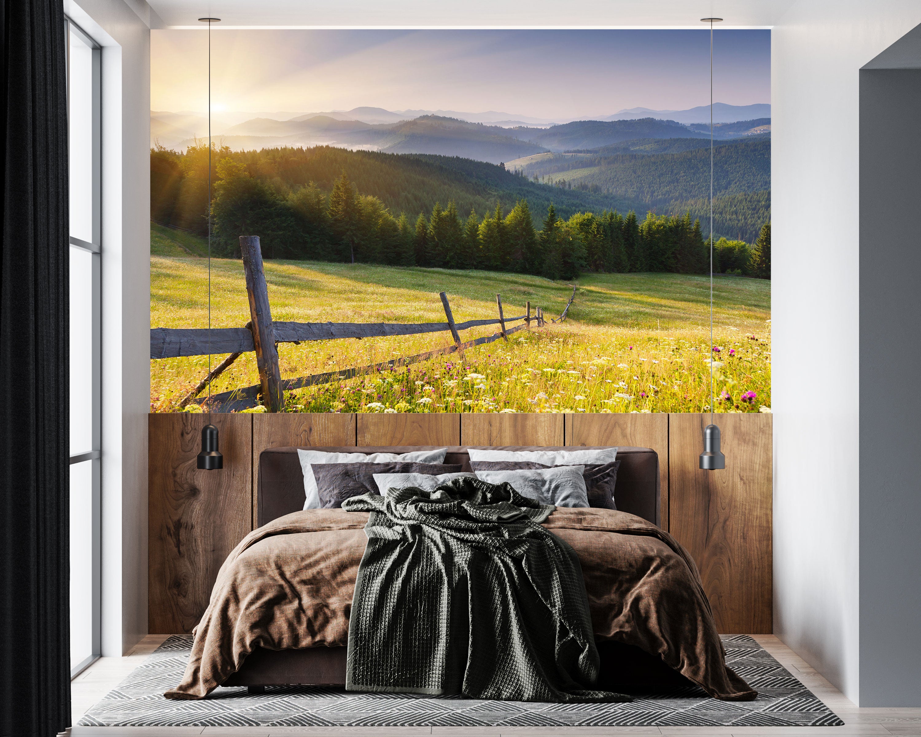 GM0260 Grace & Gardenia Meadows and Hills Premium Peel and Stick Mural 156in wide x 112in height, Green Blue Yellow