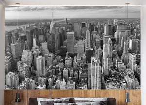 GM0270 Grace & Gardenia New York City Aerial Premium Peel and Stick Mural 156in wide x 112in height, Black White Gray