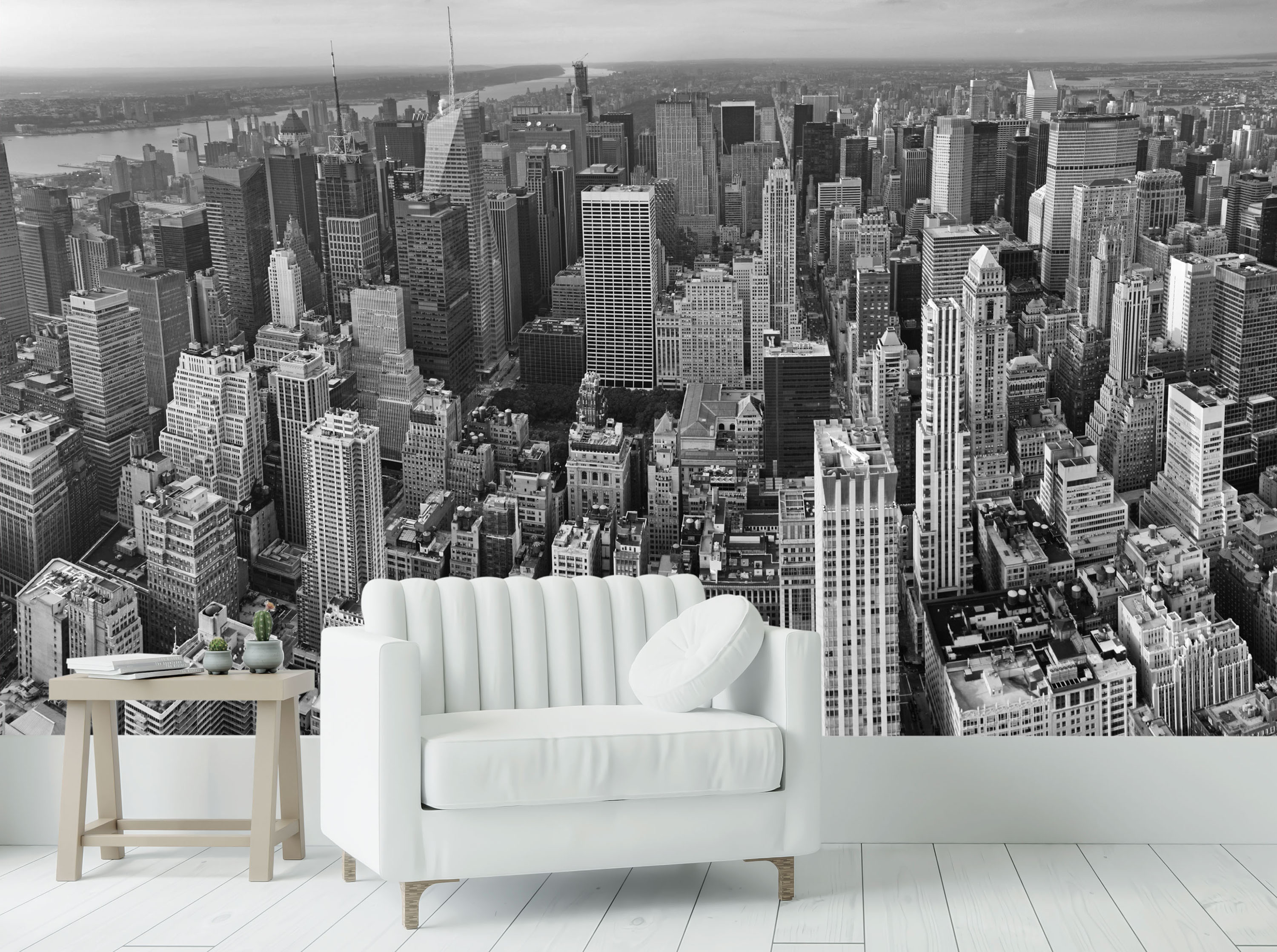 GM0270 Grace & Gardenia New York City Aerial Premium Peel and Stick Mural 156in wide x 112in height, Black White Gray