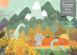 GM0310 Grace & Gardenia Cartoon Dinosaur Landscape Premium Peel and Stick Mural 156in wide x 112in height, Green Orange Tan