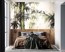 GM0320 Grace & Gardenia Bamboo and Birds Premium Peel and Stick Mural 206in wide x 112in height, Green Yellow Black