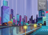 GM0350 Grace & Gardenia Future City Premium Peel and Stick Mural 156in wide x 112in height, Purple Green Yellow