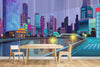 GM0350 Grace & Gardenia Future City Premium Peel and Stick Mural 156in wide x 112in height, Purple Green Yellow