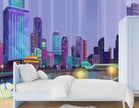 GM0350 Grace & Gardenia Future City Premium Peel and Stick Mural 156in wide x 112in height, Purple Green Yellow