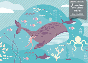 GM0360 Grace & Gardenia Marine Scene Premium Peel and Stick Mural 156in wide x 112in height, Blue Purple Pink