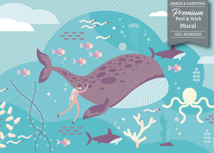 GM0360 Grace & Gardenia Marine Scene Premium Peel and Stick Mural 156in wide x 112in height, Blue Purple Pink
