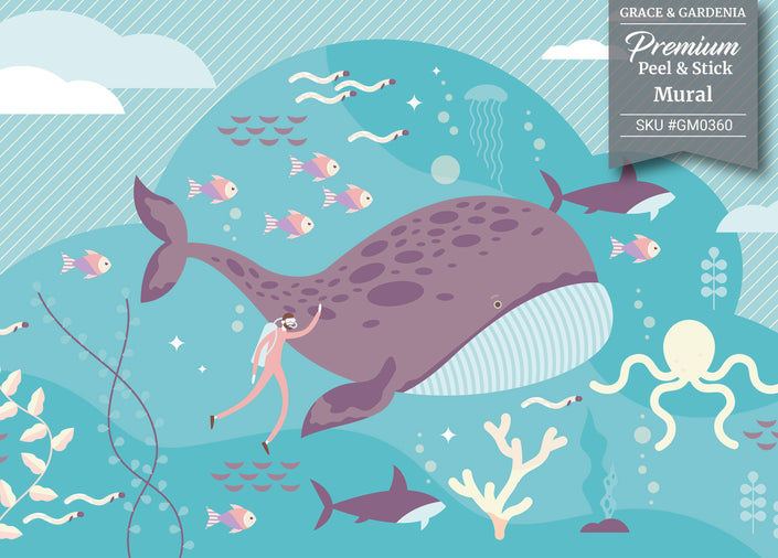 GM0360 Grace & Gardenia Marine Scene Premium Peel and Stick Mural 156in wide x 112in height, Blue Purple Pink