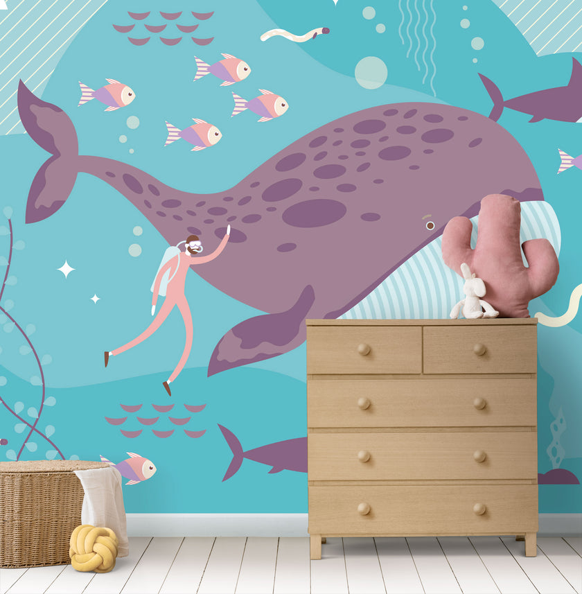 GM0360 Grace & Gardenia Marine Scene Premium Peel and Stick Mural 156in wide x 112in height, Blue Purple Pink
