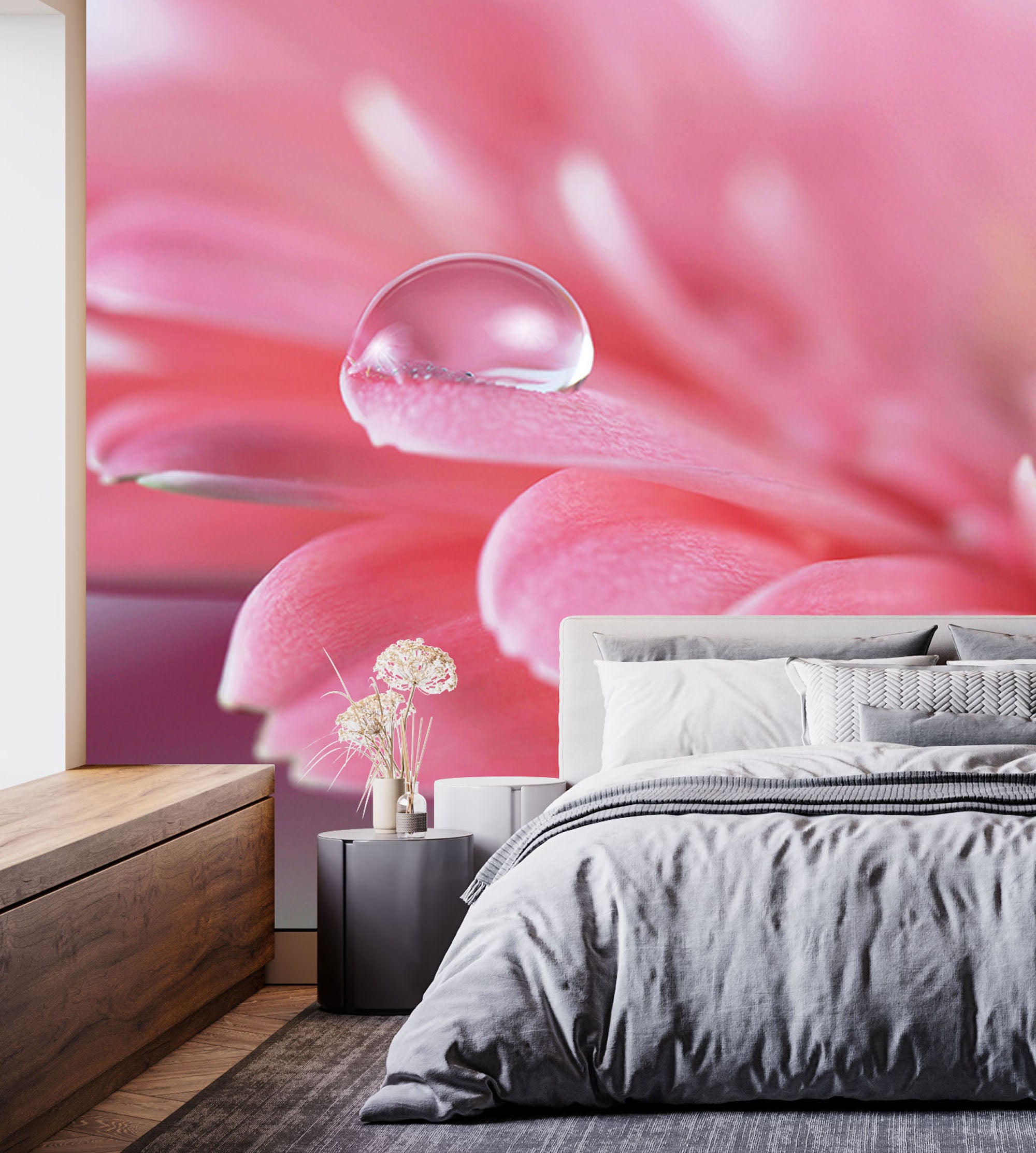 GM0380 Grace & Gardenia Water Droplet Flower Premium Peel and Stick Mural 156in wide x 112in height, Pink