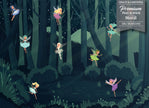 GM0390 Grace & Gardenia Night Forest Fairies Premium Peel and Stick Mural 156in wide x 112in height, Green Pink Yellow