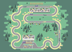 GM0410 Grace & Gardenia Race Car Track Premium Peel and Stick Mural 156in wide x 112in height, Green Gray Yellow