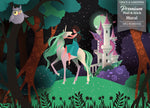 GM0430 Grace & Gardenia Unicorn Princess Forest Premium Peel and Stick Mural 156in wide x 112in height, Green Orange Purple