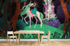 GM0430 Grace & Gardenia Unicorn Princess Forest Premium Peel and Stick Mural 156in wide x 112in height, Green Orange Purple