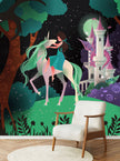 GM0430 Grace & Gardenia Unicorn Princess Forest Premium Peel and Stick Mural 156in wide x 112in height, Green Orange Purple