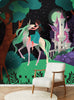 GM0430 Grace & Gardenia Unicorn Princess Forest Premium Peel and Stick Mural 156in wide x 112in height, Green Orange Purple