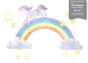 GM0440 Grace & Gardenia Unicorn Rainbows Premium Peel and Stick Mural 156in wide x 112in height, Yellow Purple Blue