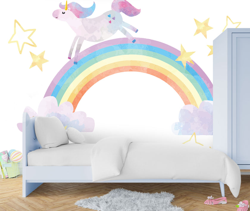 GM0440 Grace & Gardenia Unicorn Rainbows Premium Peel and Stick Mural 156in wide x 112in height, Yellow Purple Blue