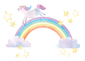 GM0440 Grace & Gardenia Unicorn Rainbows Premium Peel and Stick Mural 156in wide x 112in height, Yellow Purple Blue