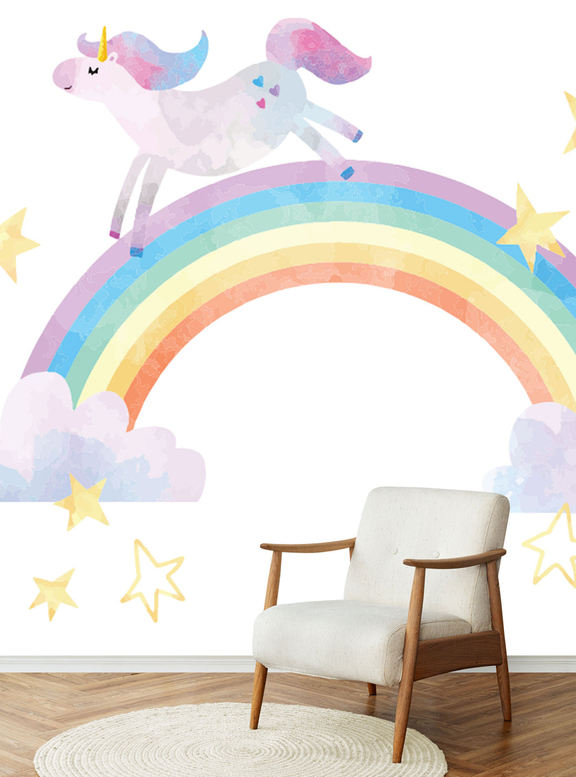 GM0440 Grace & Gardenia Unicorn Rainbows Premium Peel and Stick Mural 156in wide x 112in height, Yellow Purple Blue