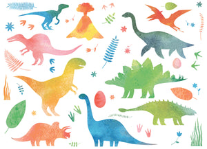 GM0450 Grace & Gardenia Watercolor Dinosaurs Premium Peel and Stick Mural 156in wide x 112in height, Blue Green Yellow