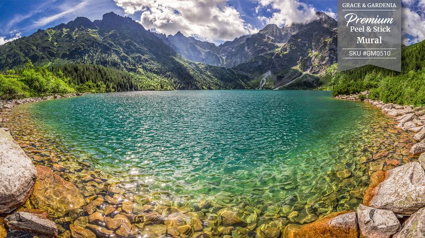 GM0510 Grace & Gardenia Beautiful High Country Premium Peel and Stick Mural 206in wide x 112in height, Green Blue Brown