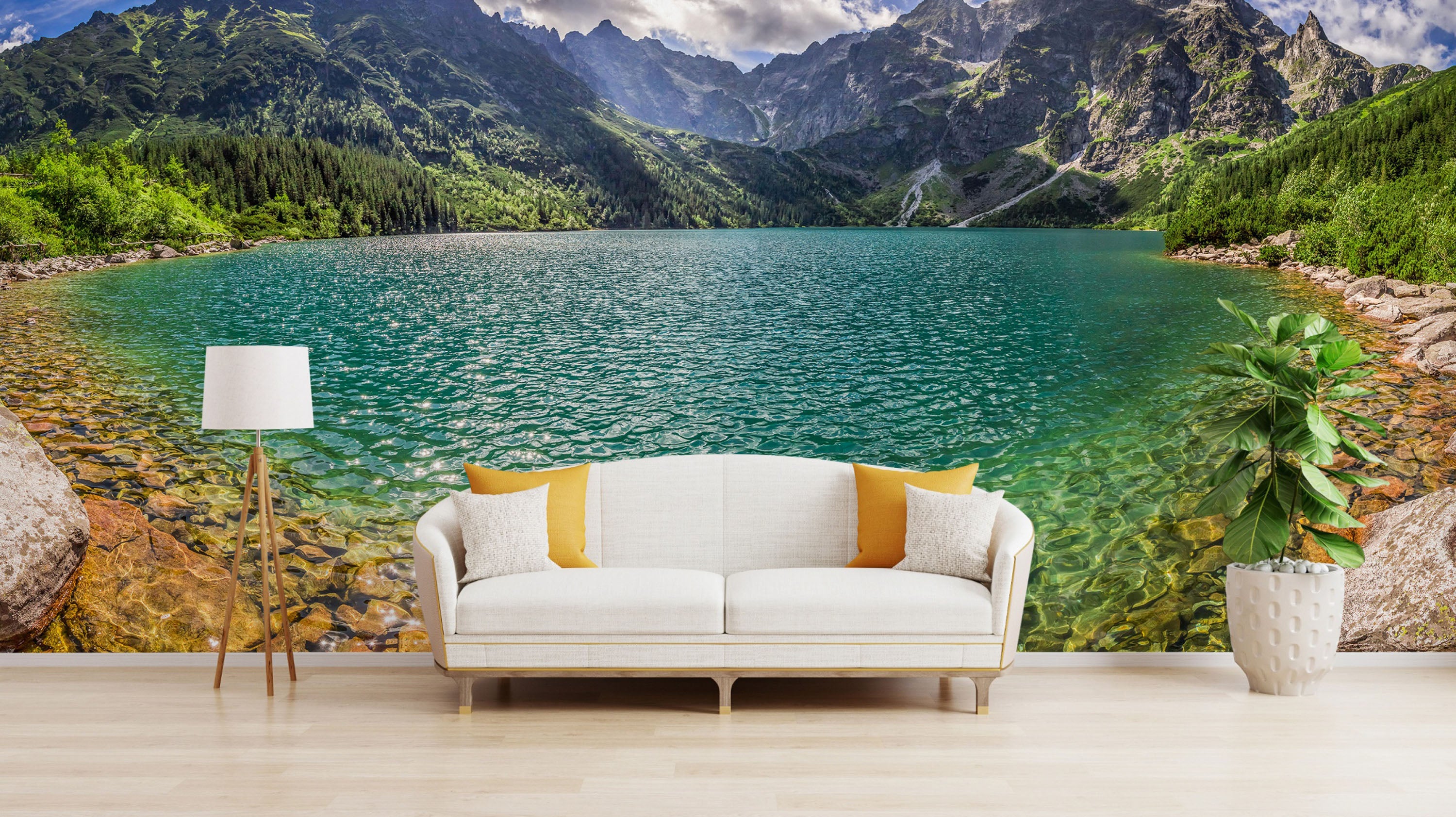 GM0510 Grace & Gardenia Beautiful High Country Premium Peel and Stick Mural 206in wide x 112in height, Green Blue Brown