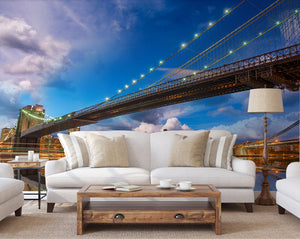 GM0540 Grace & Gardenia NYC Bridges Premium Peel and Stick Mural 156in wide x 112in height, Blue Yellow