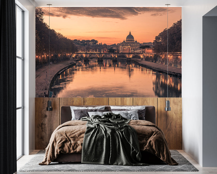 GM0550 Grace & Gardenia St. Peter's Basilica Premium Peel and Stick Mural 156in wide x 112in height, Orange Gray
