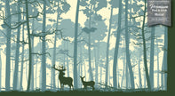 GM0570 Grace & Gardenia Deer in the Woods Premium Peel and Stick Mural 206in wide x 112in height, Blue Green