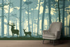 GM0570 Grace & Gardenia Deer in the Woods Premium Peel and Stick Mural 206in wide x 112in height, Blue Green