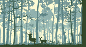 GM0570 Grace & Gardenia Deer in the Woods Premium Peel and Stick Mural 206in wide x 112in height, Blue Green