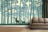 GM0570 Grace & Gardenia Deer in the Woods Premium Peel and Stick Mural 206in wide x 112in height, Blue Green