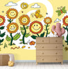 GM0600 Grace & Gardenia Smiling Flowers and Butterflies Premium Peel and Stick Mural 206in wide x 112in height, Yellow Green White