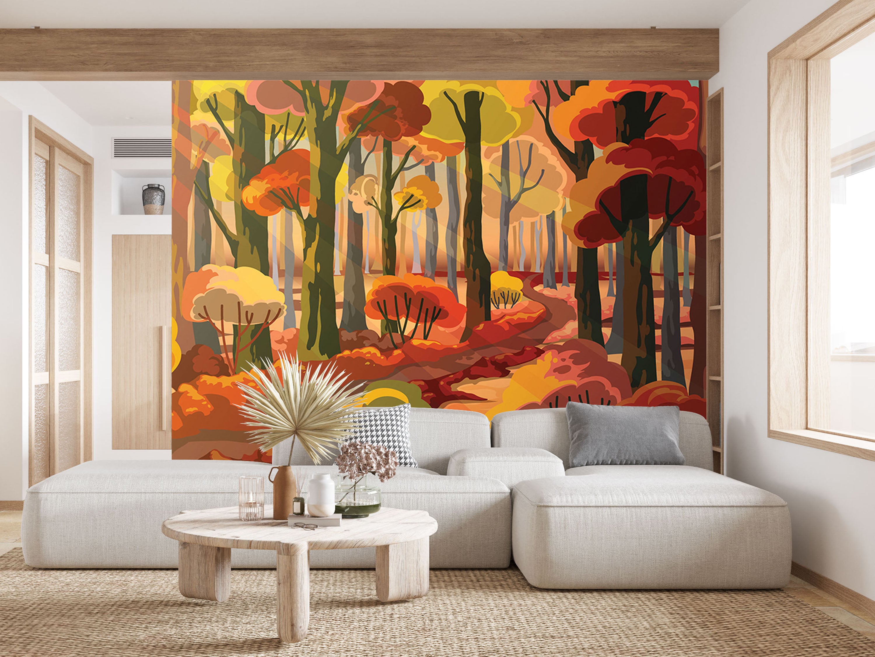 GM0620 Grace & Gardenia Autumn Sunlight Premium Peel and Stick Mural 156in wide x 112in height, Orange Red Yellow