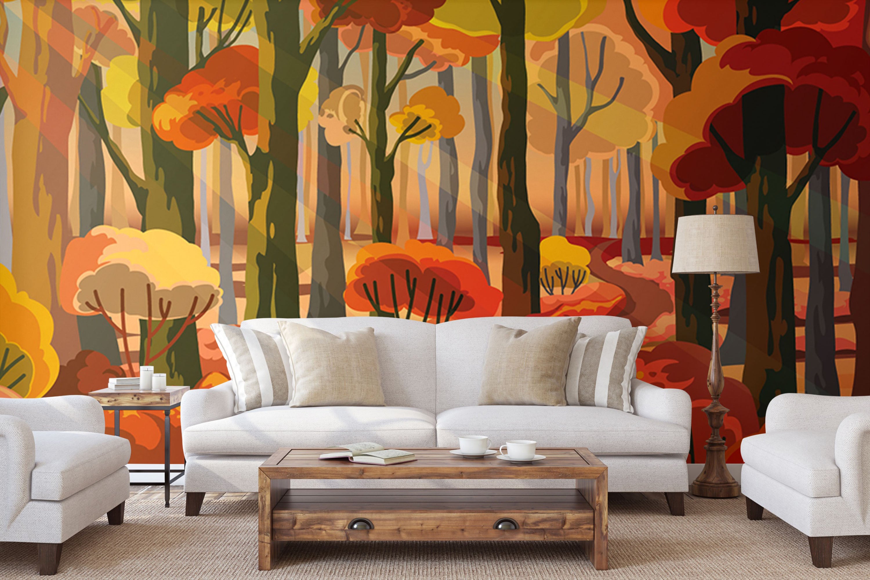 GM0620 Grace & Gardenia Autumn Sunlight Premium Peel and Stick Mural 156in wide x 112in height, Orange Red Yellow