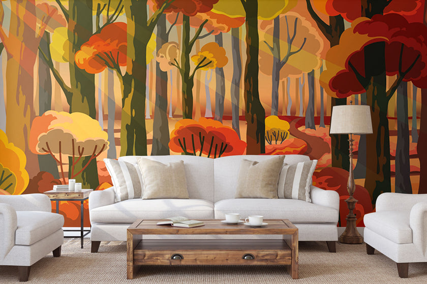 GM0620 Grace & Gardenia Autumn Sunlight Premium Peel and Stick Mural 156in wide x 112in height, Orange Red Yellow